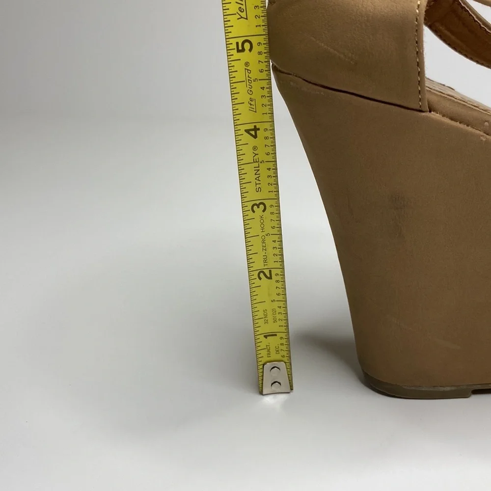 Top Moda Tan Strappy Wedge Sandals With Zipper Back For Women Size‎ 10